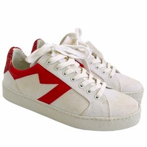 Maje New red sparkle glitter canvas sneakers shoes Sz 38